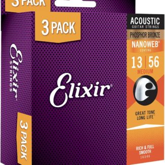 Elixir Strings, Acoustic Guitar Strings, Phosphor Bronze with NANOWEB Coating, Longest-Lasting Rich and Full Tone with Comfortable Feel, 6 String Set, 3 Pack, Medium 13-56