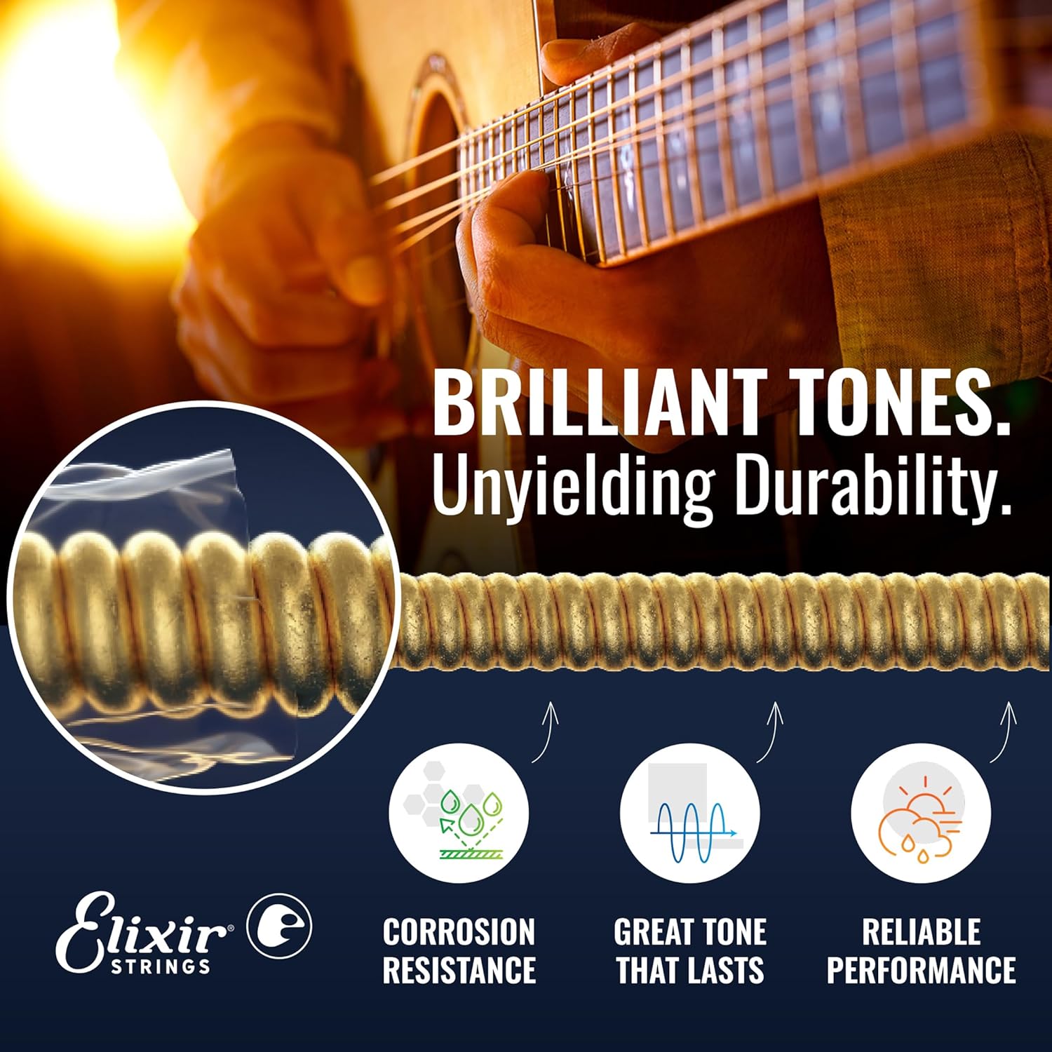 Elixir Strings, Acoustic Guitar Strings, Phosphor Bronze with NANOWEB Coating, Longest-Lasting Rich and Full Tone with Comfortable Feel, 6 String Set, 3 Pack, Medium 13-56 - Image 3