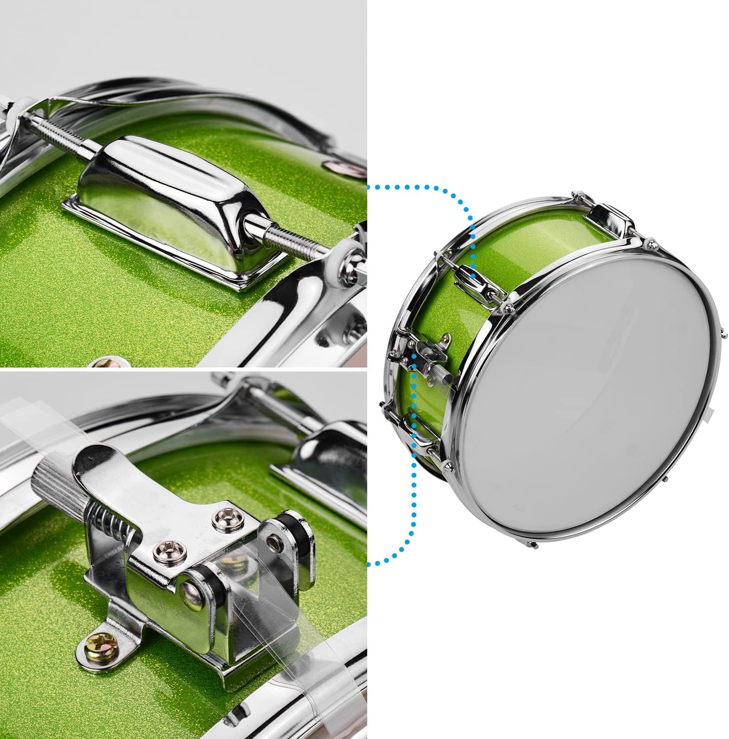 12 Inch Snare Drum Head with Drumsticks Shoulder Strap Drum Key for Student Band (Green) - Image 6