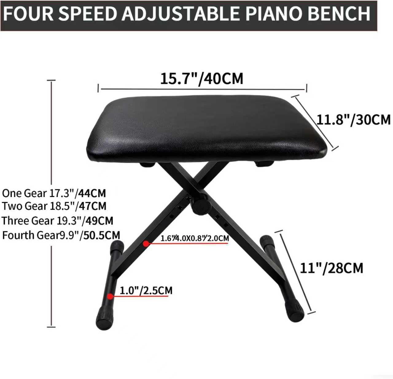 Keyboard Bench X-Style Height Adjustable 16-20in Padded Cushion Piano Stool Bench Keyboard Chair for Keyboards Piano. (Thin Version) - Image 2