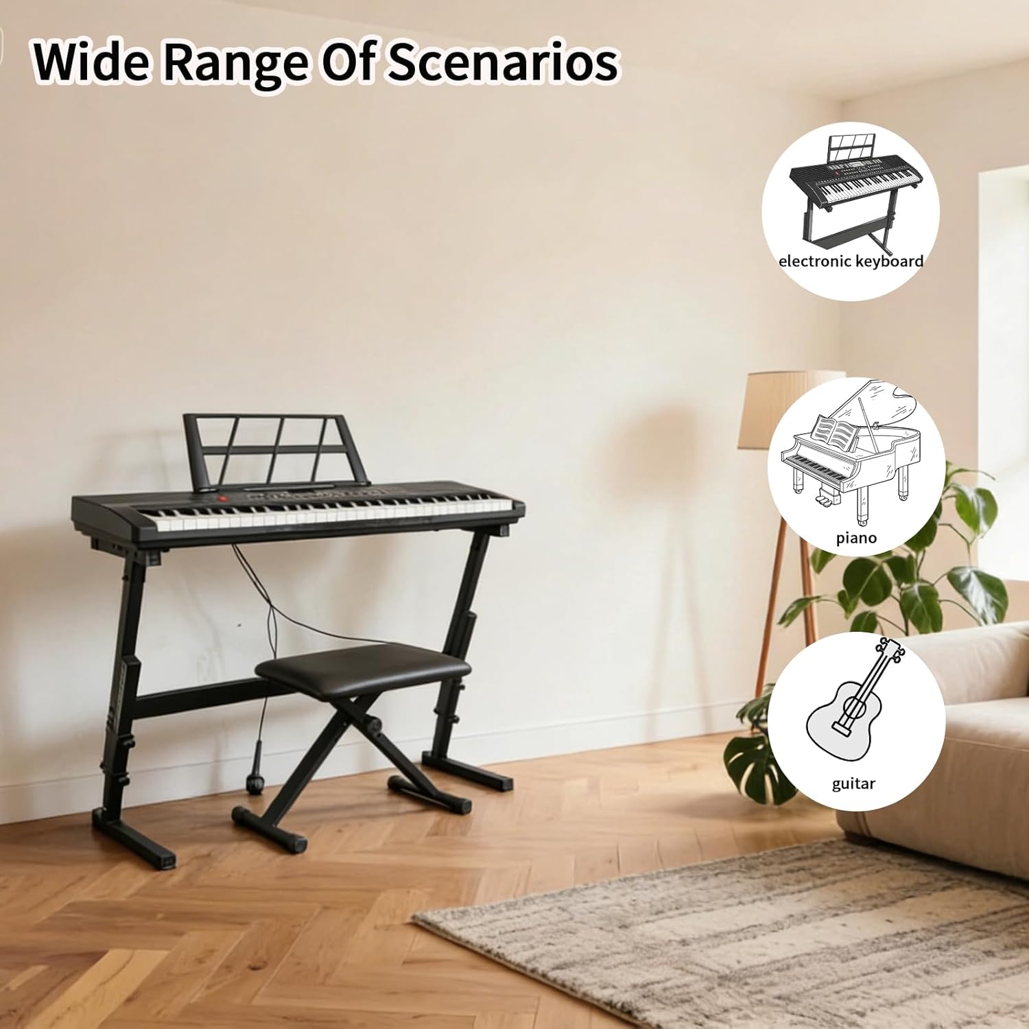 Keyboard Bench X-Style Height Adjustable 16-20in Padded Cushion Piano Stool Bench Keyboard Chair for Keyboards Piano. (Thin Version) - Image 3