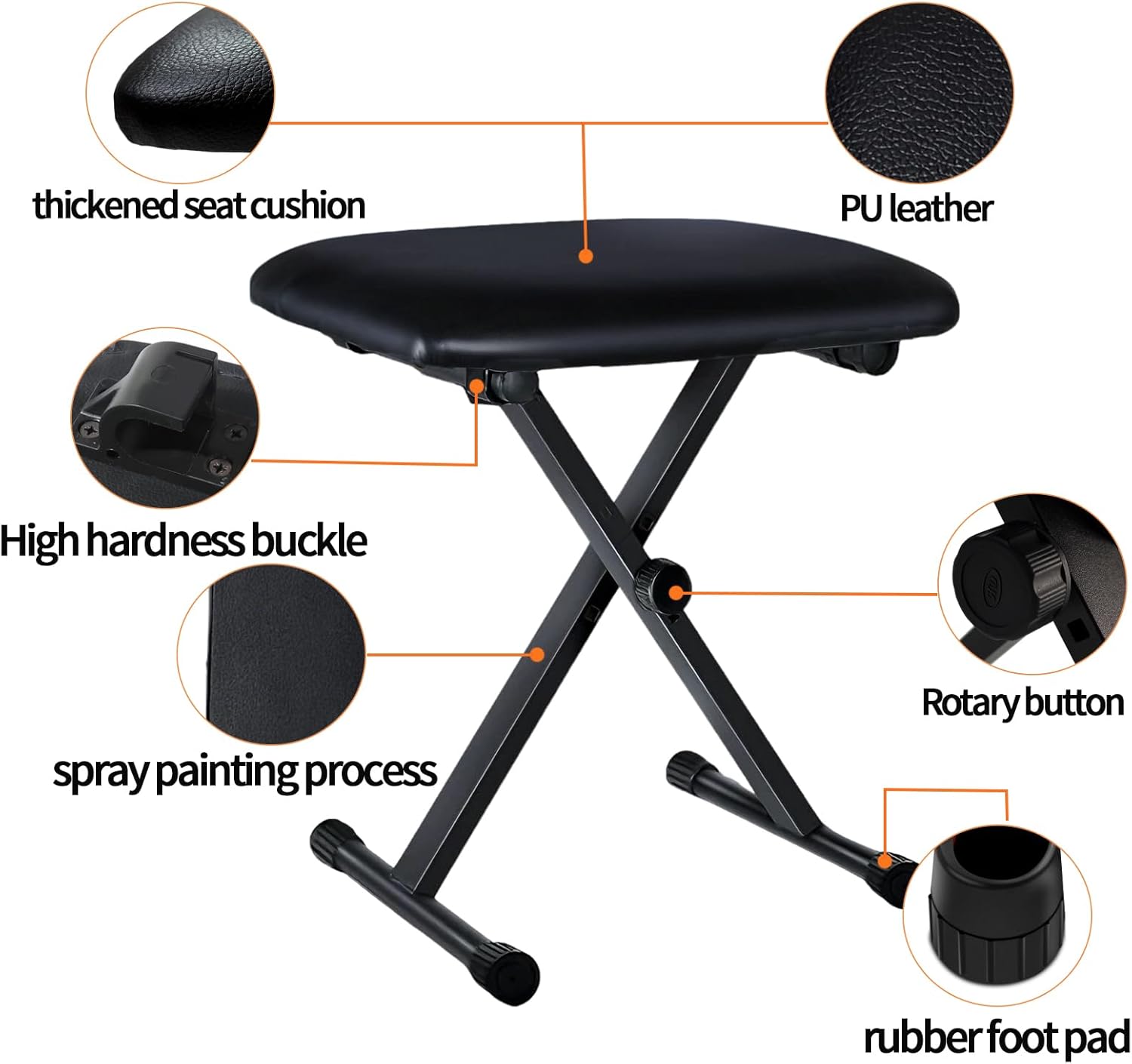 Keyboard Bench X-Style Height Adjustable 16-20in Padded Cushion Piano Stool Bench Keyboard Chair for Keyboards Piano. (Thin Version) - Image 5