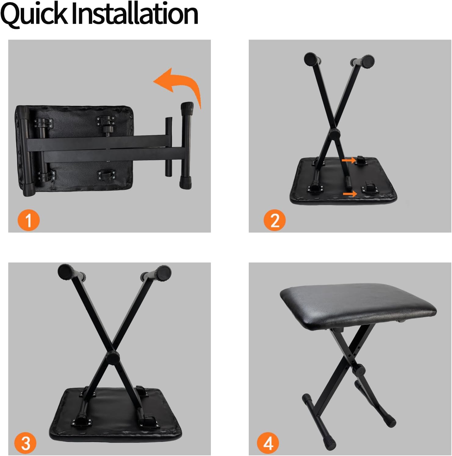 Keyboard Bench X-Style Height Adjustable 16-20in Padded Cushion Piano Stool Bench Keyboard Chair for Keyboards Piano. (Thin Version) - Image 6